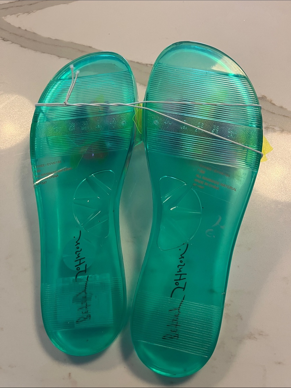 Betsey Johnson Green Jelly Slide Sandals with Neon Floral Accents - Picture 2 of 3